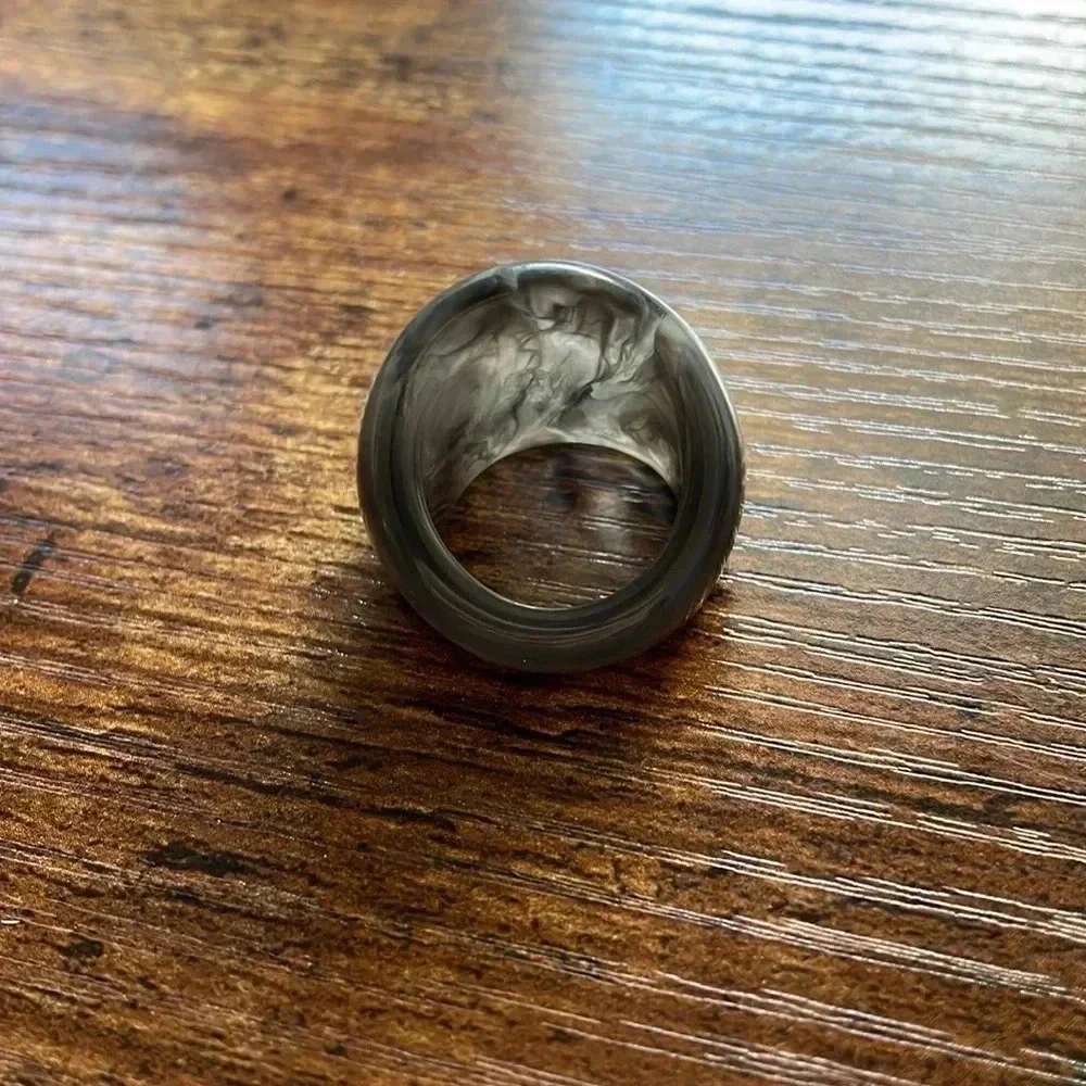 ❤️ NEW 2/$20 or 3/$25 Statement Ring Gray Marble Pattern Acrylic Approx …
